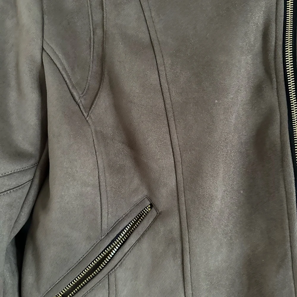 J2 by Jou Jou vegan leather moto biker jacket tan full zip women's size M - Picture 9 of 10